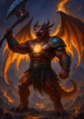 Red Dragon Warrior with Axe