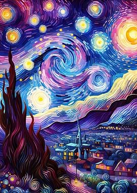 Starry Night Inspired Cityscape