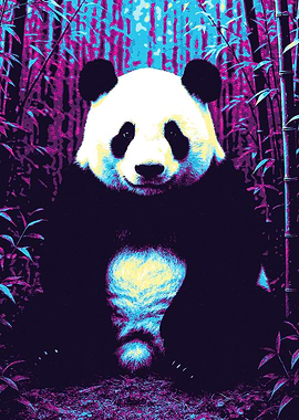 Colorful Panda in Bamboo Forest Portrait Art