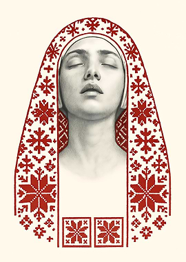 Woman in Embroidered Headdress Portrait