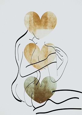 Abstract Couple with Hearts Line Art