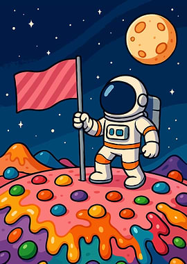 Cartoon Astronaut on Colorful Candy Planet