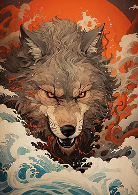 Fierce Wolf Ukiyo-e Style