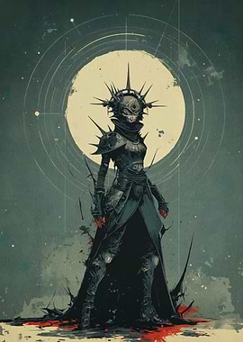 Spiked Armor Character with Moon Backdrop