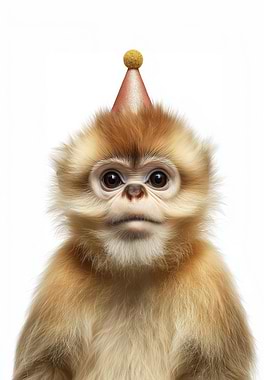 Snub-Nosed Monkey with Party Hat Portrait