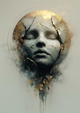 Cracked Marble Face with Gold Accents