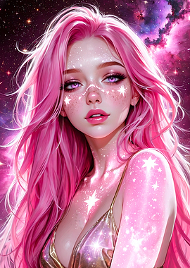 Pink Haired Girl in Space