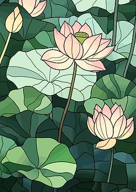 Stained Glass Lotus Flowers Illustration