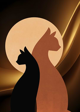 Abstract Cats Silhouette Art