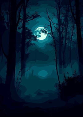 Moonlit Night in the Dark Forest