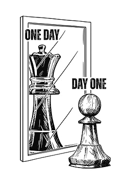 Pawn and Queen Chess Reflection