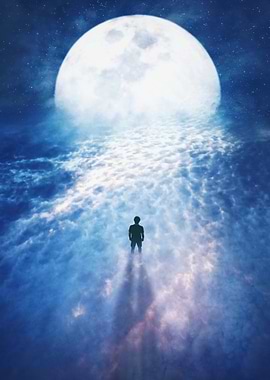 Man, Moon, and Cloudy Path