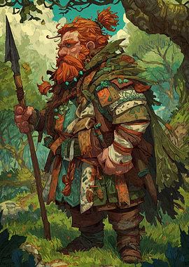 Red-haired Dwarf Warrior in Forest