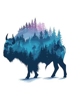 Bison and Forest Silhouette
