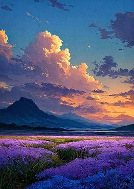 Lavender Field at Sunset Painting