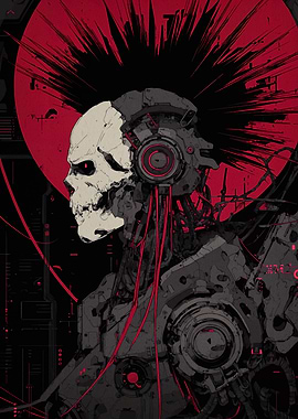 Cybernetic Skull Robot with Red Accents
