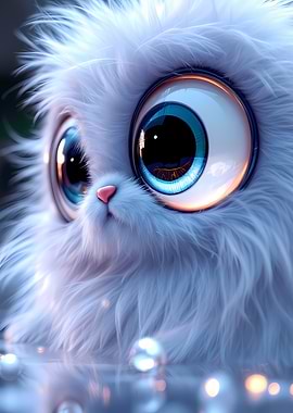 Fluffy Creature with Big Blue Eyes