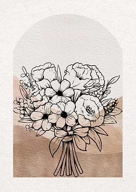 Floral Bouquet Line Art Illustration