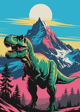 Tyrannosaurus Rex Mountain Landscape Art