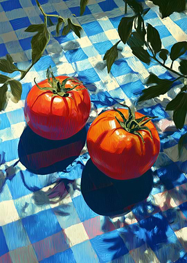 Tomatoes on Blue Checkered Cloth