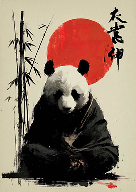 Panda in Japanese Art Style