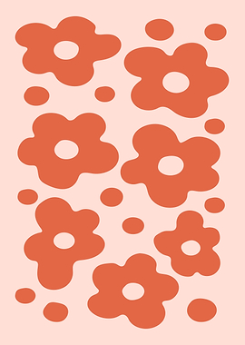 Retro Floral Pattern in Orange and Pink