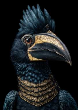 Hornbill Portrait with Golden Accents