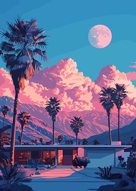 Palm Springs House with Pink Sky