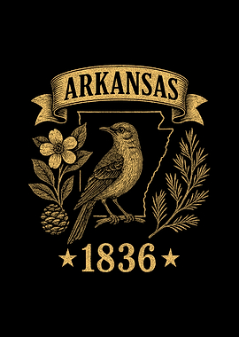 Arkansas 1836 Vintage Mockingbird State Symbol