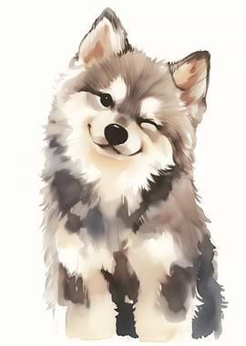 Winking Watercolor Puppy Portrait