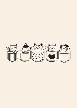 Cute Cats in Pockets Illustration
