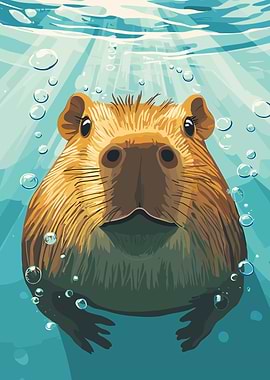 Capybara swimming underwater illustration