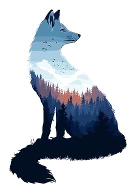Fox and Forest Double Exposure Art