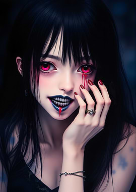 Anime Vampire Girl with Red Eyes