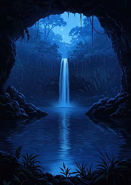 Blue Waterfall Cave Landscape