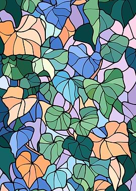 Colorful Leaf Stained Glass Pattern