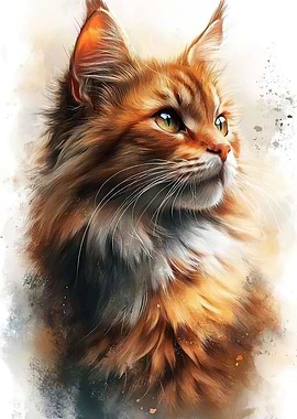 Watercolor Portrait of a Ginger Cat