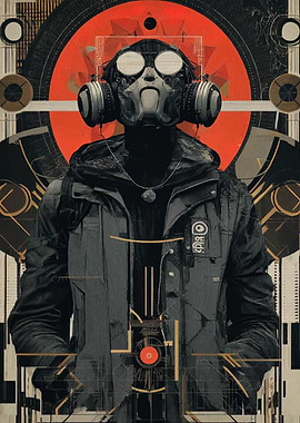 Cyberpunk Figure with Headphones and Mask