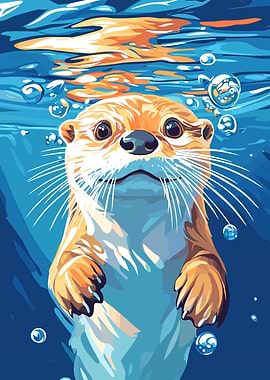 Otter Swimming Underwater Illustration