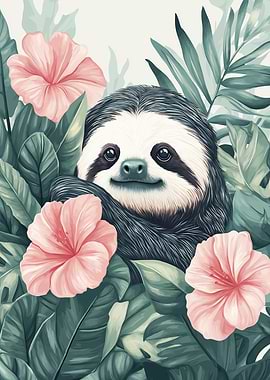 Sloth Tropical Floral Botanical