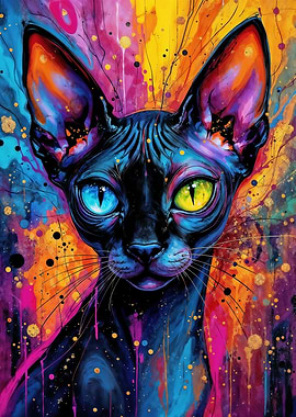 Colorful Sphynx Cat Portrait