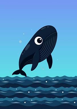 Cartoon Whale Jumping Out of Water