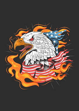 American Eagle with Flag and Flames