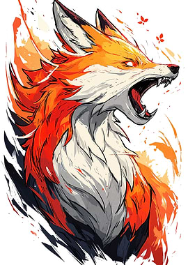 Stylized Roaring Fox Illustration