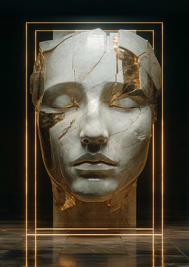 Cracked Marble Face with Golden Accents