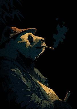 Panda Smoking Cigar with Hat