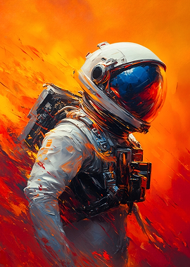 Astronaut in Fiery Abstract Space