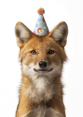 Dhole dog with Birthday Hat