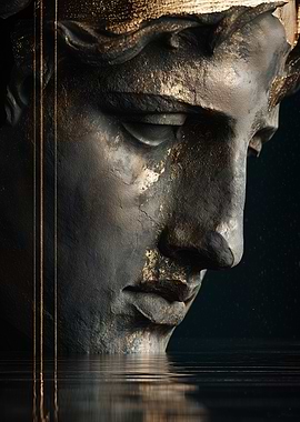 Stone Face in Water with Gold