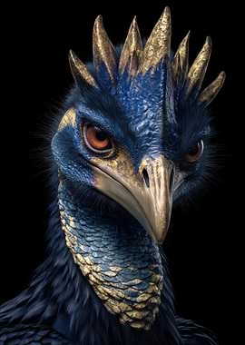 Blue and Gold Bird Portrait